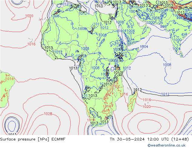 Bodendruck ECMWF Do 30.05.2024 12 UTC