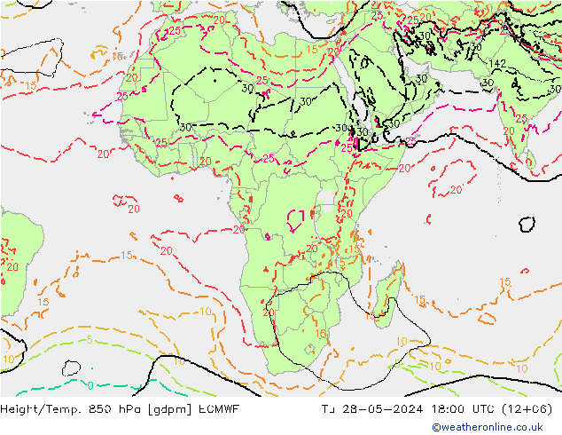 Height/Temp. 850 hPa ECMWF Tu 28.05.2024 18 UTC