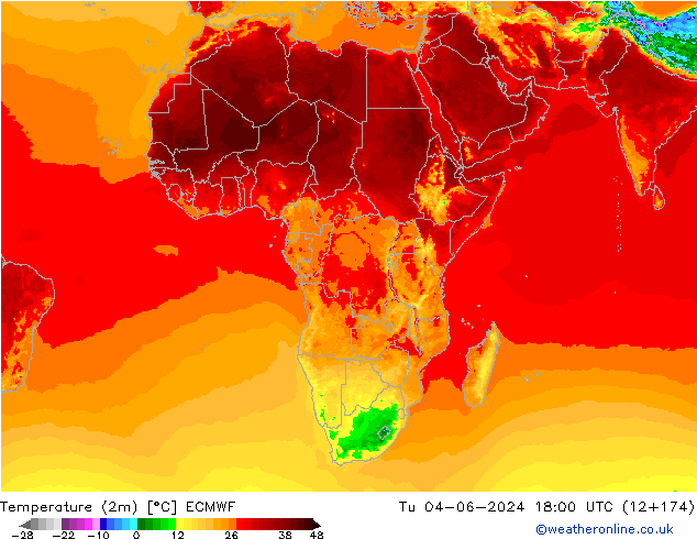 Temperature (2m) ECMWF Út 04.06.2024 18 UTC