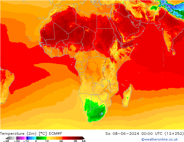 Temperatuurkaart (2m) ECMWF za 08.06.2024 00 UTC