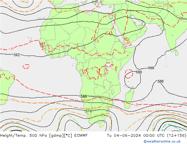 Géop./Temp. 500 hPa ECMWF mar 04.06.2024 00 UTC