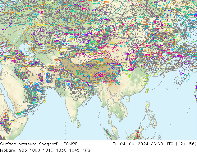 Atmosférický tlak Spaghetti ECMWF Út 04.06.2024 00 UTC