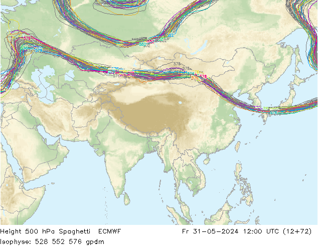 Géop. 500 hPa Spaghetti ECMWF ven 31.05.2024 12 UTC