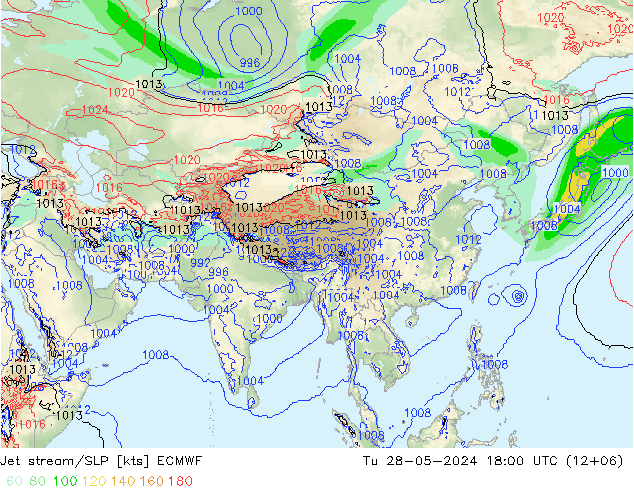 Jet stream/SLP ECMWF Tu 28.05.2024 18 UTC