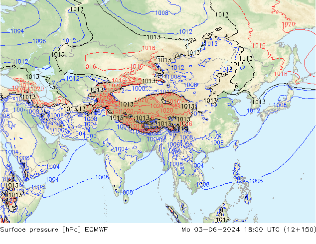 Presión superficial ECMWF lun 03.06.2024 18 UTC