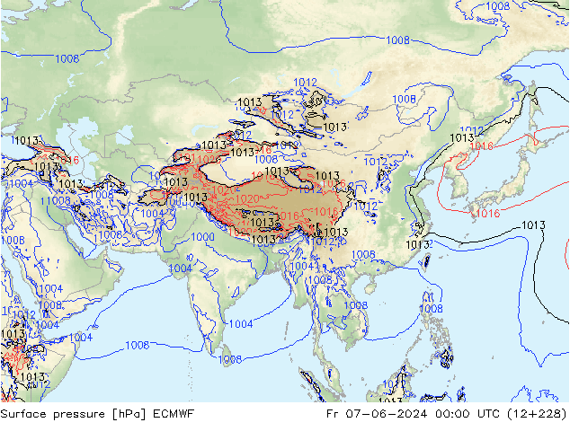 Surface pressure ECMWF Fr 07.06.2024 00 UTC