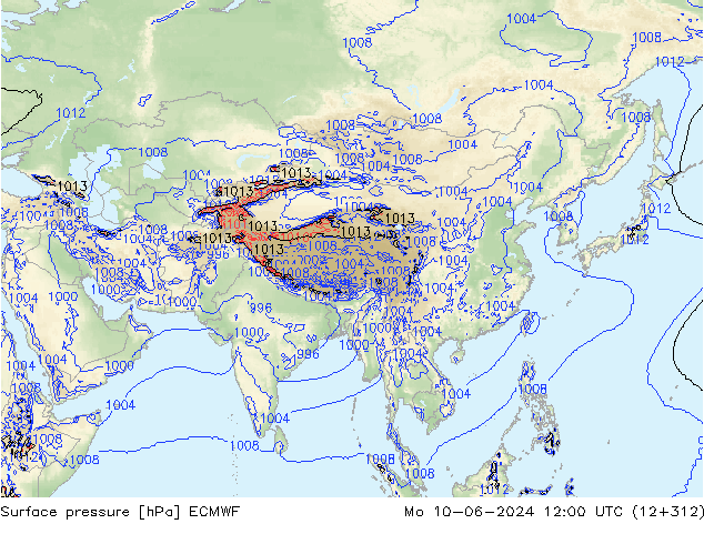 Surface pressure ECMWF Mo 10.06.2024 12 UTC