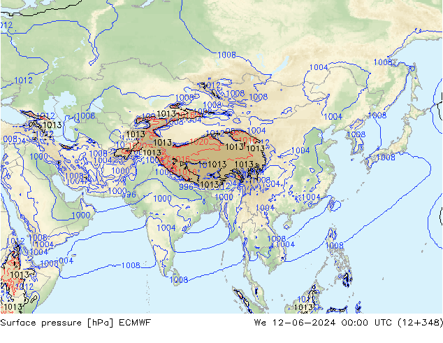 Presión superficial ECMWF mié 12.06.2024 00 UTC