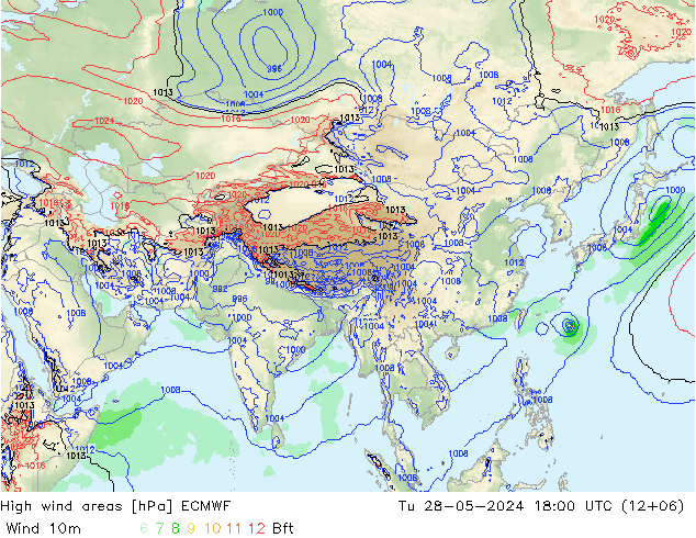 yüksek rüzgarlı alanlar ECMWF Sa 28.05.2024 18 UTC