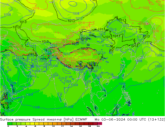 Atmosférický tlak Spread ECMWF Po 03.06.2024 00 UTC