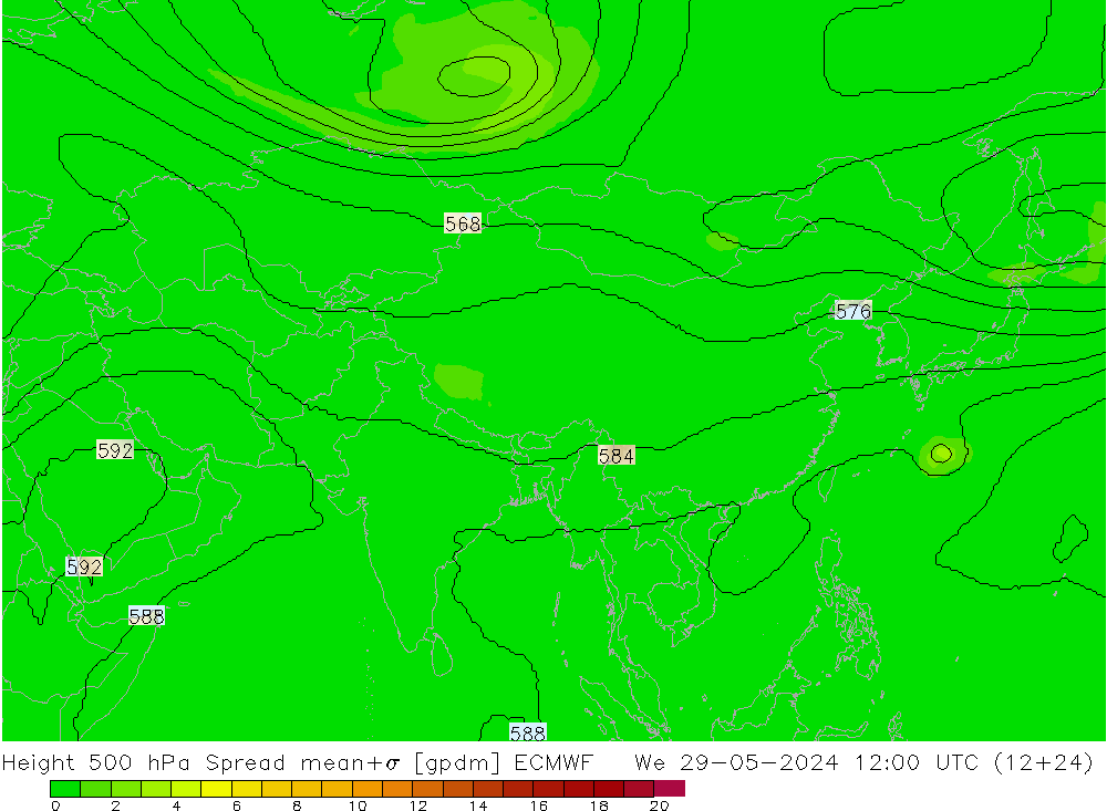 Geop. 500 hPa Spread ECMWF mié 29.05.2024 12 UTC