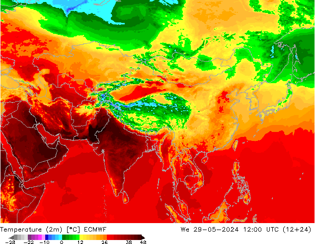 Temperatura (2m) ECMWF mer 29.05.2024 12 UTC