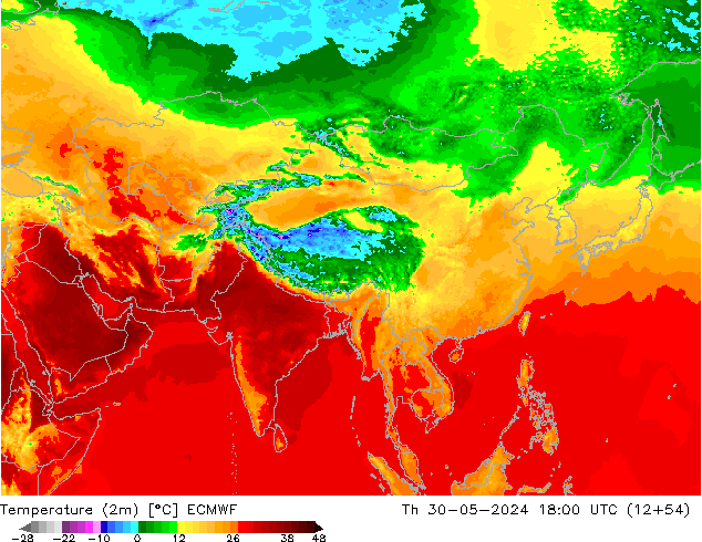 карта температуры ECMWF чт 30.05.2024 18 UTC