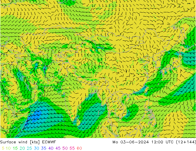 Vento 10 m ECMWF lun 03.06.2024 12 UTC