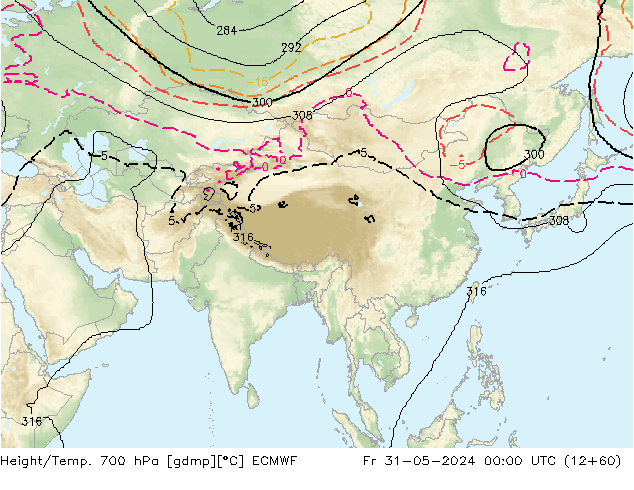 Height/Temp. 700 hPa ECMWF pt. 31.05.2024 00 UTC