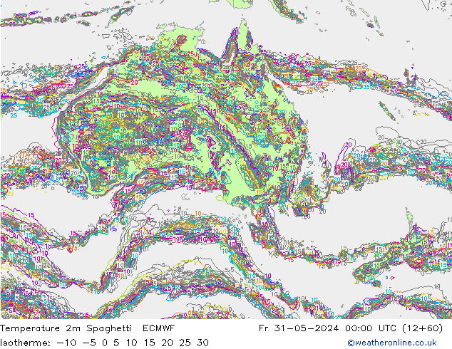 Temperature 2m Spaghetti ECMWF Fr 31.05.2024 00 UTC