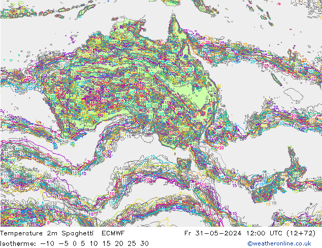 Temperature 2m Spaghetti ECMWF Fr 31.05.2024 12 UTC