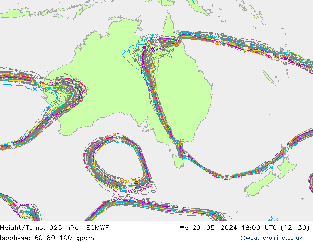 Height/Temp. 925 hPa ECMWF mer 29.05.2024 18 UTC