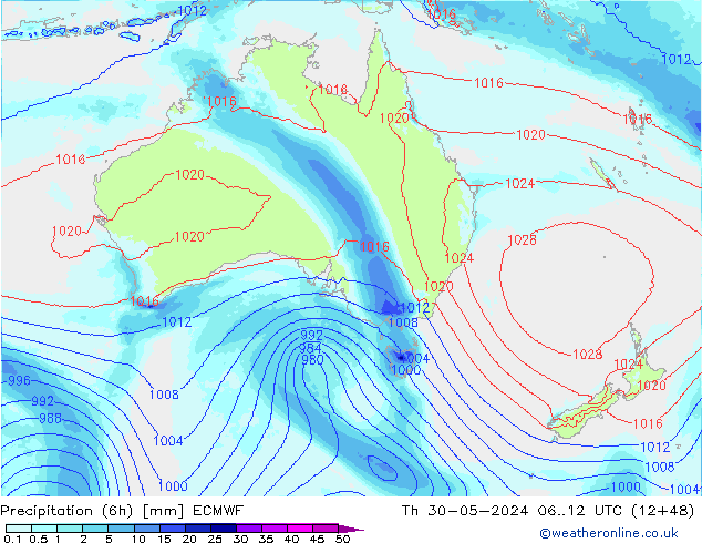 Precipitação (6h) ECMWF Qui 30.05.2024 12 UTC