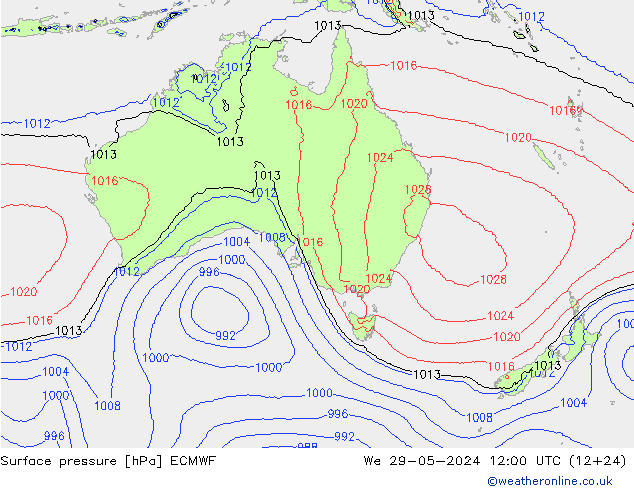 pressão do solo ECMWF Qua 29.05.2024 12 UTC