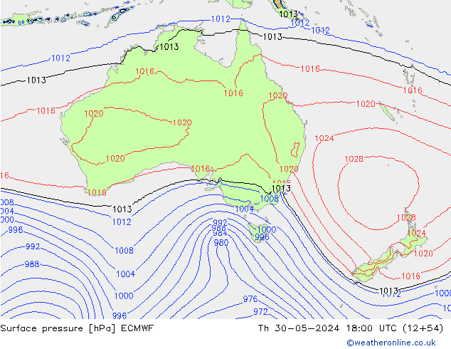 Atmosférický tlak ECMWF Čt 30.05.2024 18 UTC