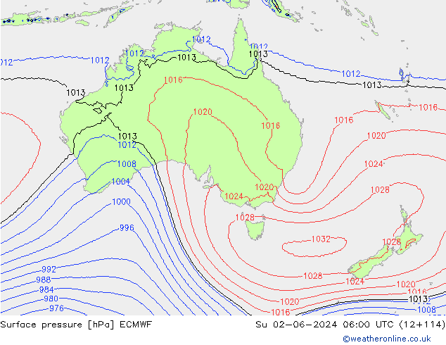 Luchtdruk (Grond) ECMWF zo 02.06.2024 06 UTC