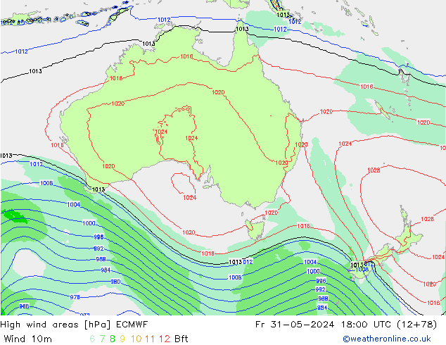yüksek rüzgarlı alanlar ECMWF Cu 31.05.2024 18 UTC
