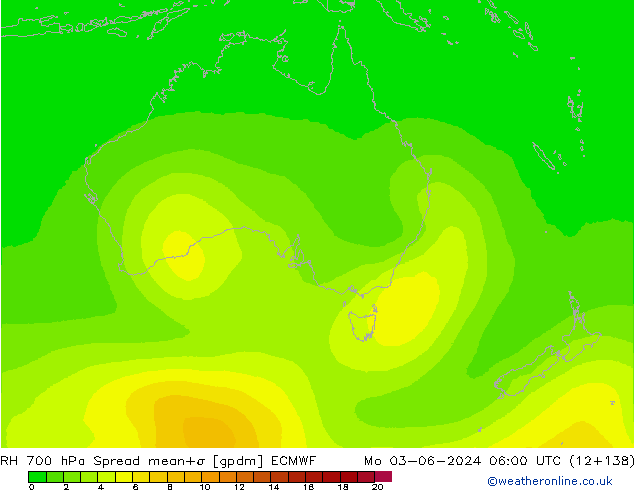 Humidité rel. 700 hPa Spread ECMWF lun 03.06.2024 06 UTC