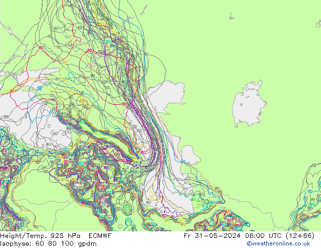 Height/Temp. 925 hPa ECMWF Pá 31.05.2024 06 UTC