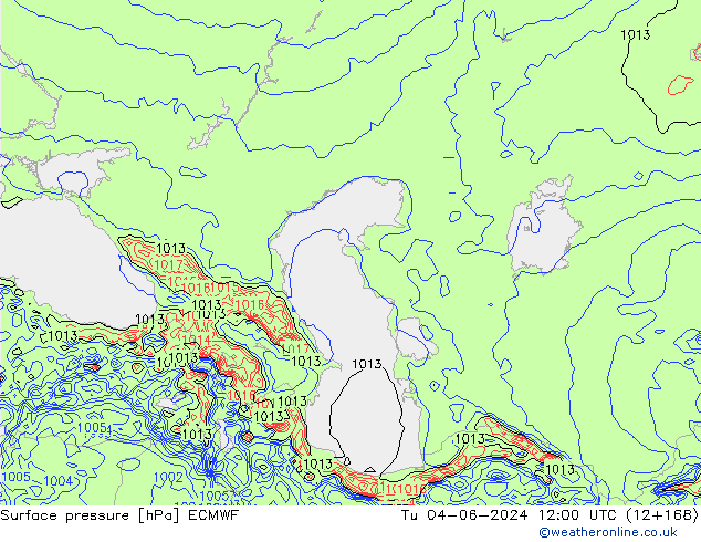 Surface pressure ECMWF Tu 04.06.2024 12 UTC