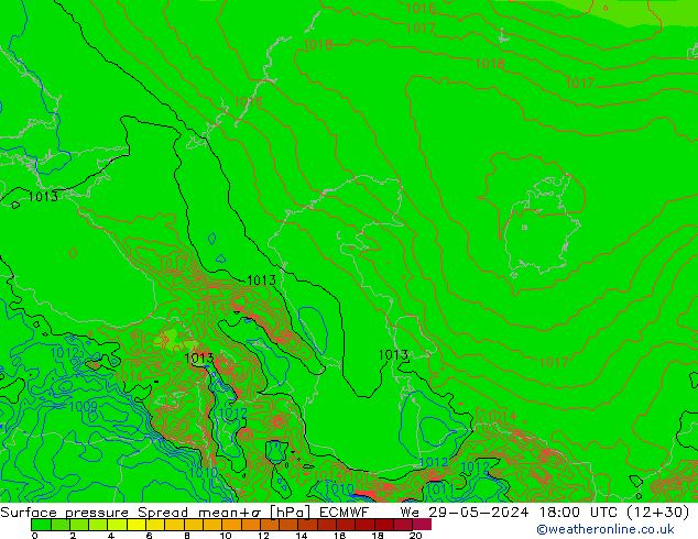 Surface pressure Spread ECMWF We 29.05.2024 18 UTC