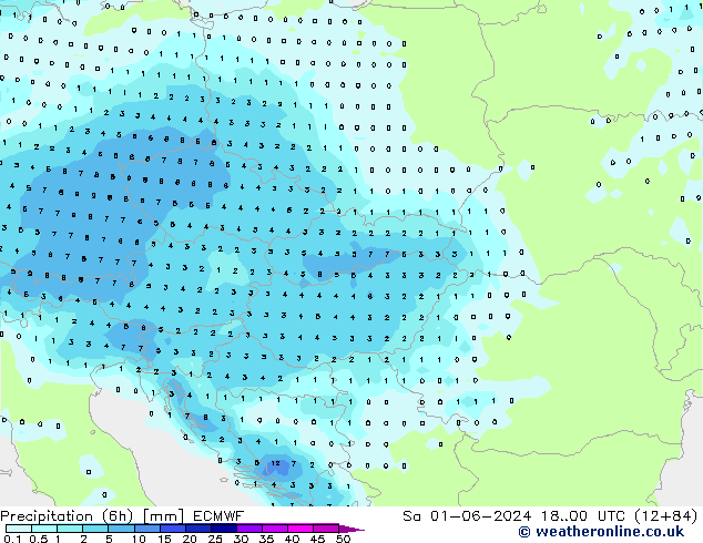 Precipitation (6h) ECMWF Sa 01.06.2024 00 UTC