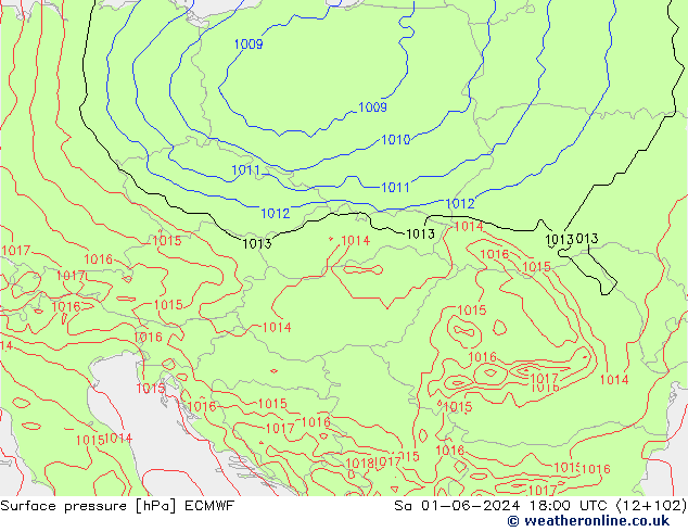 pressão do solo ECMWF Sáb 01.06.2024 18 UTC