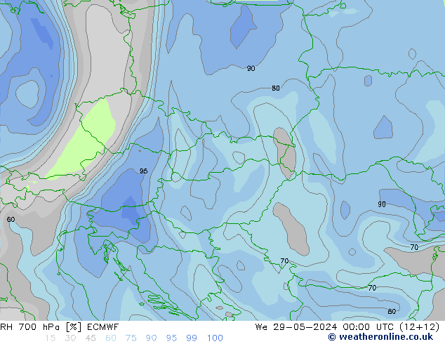 RH 700 гПа ECMWF ср 29.05.2024 00 UTC