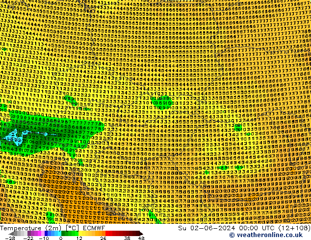 Temperaturkarte (2m) ECMWF So 02.06.2024 00 UTC