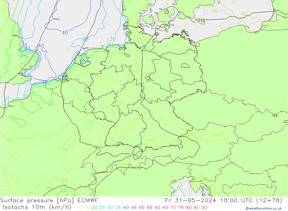 Isotachs (kph) ECMWF Fr 31.05.2024 18 UTC