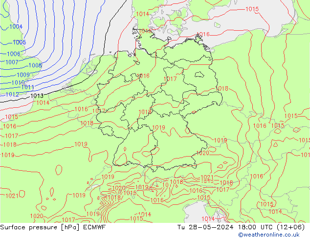 pressão do solo ECMWF Ter 28.05.2024 18 UTC