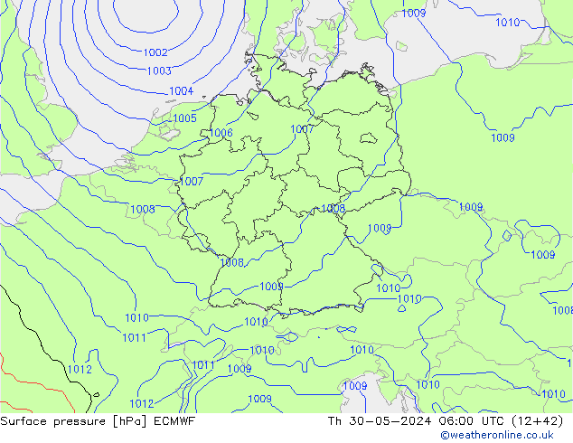 Presión superficial ECMWF jue 30.05.2024 06 UTC