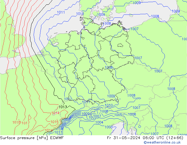 Luchtdruk (Grond) ECMWF vr 31.05.2024 06 UTC