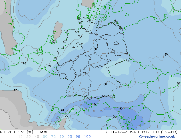 RH 700 hPa ECMWF Fr 31.05.2024 00 UTC