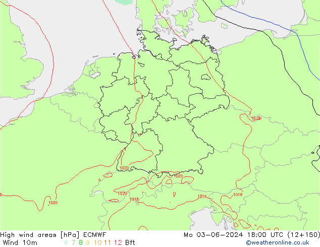 High wind areas ECMWF  03.06.2024 18 UTC