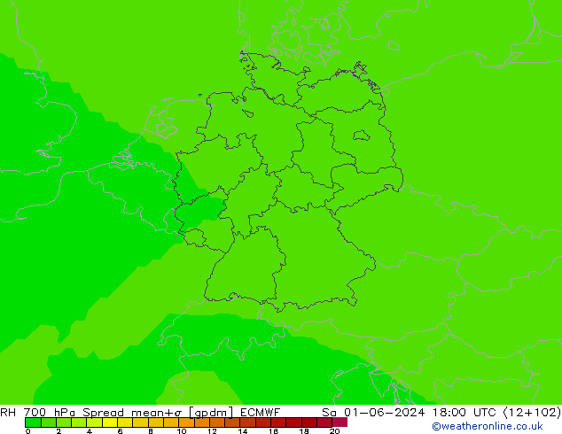 RH 700 hPa Spread ECMWF Sa 01.06.2024 18 UTC