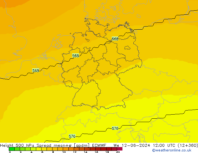 Height 500 hPa Spread ECMWF 星期三 12.06.2024 12 UTC