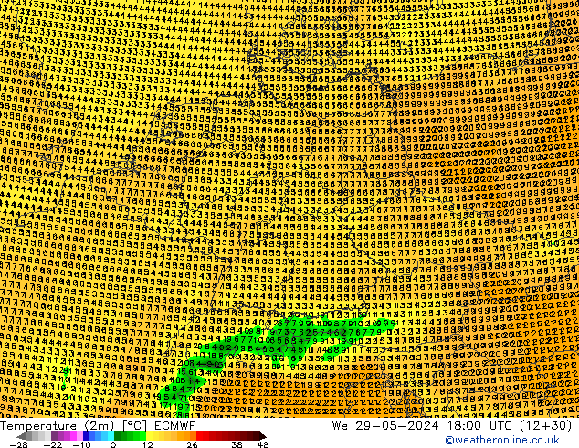 Sıcaklık Haritası (2m) ECMWF Çar 29.05.2024 18 UTC