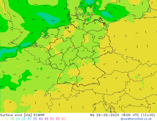 Rüzgar 10 m ECMWF Çar 29.05.2024 18 UTC