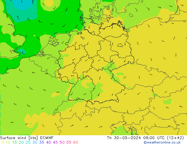 ветер 10 m ECMWF чт 30.05.2024 06 UTC