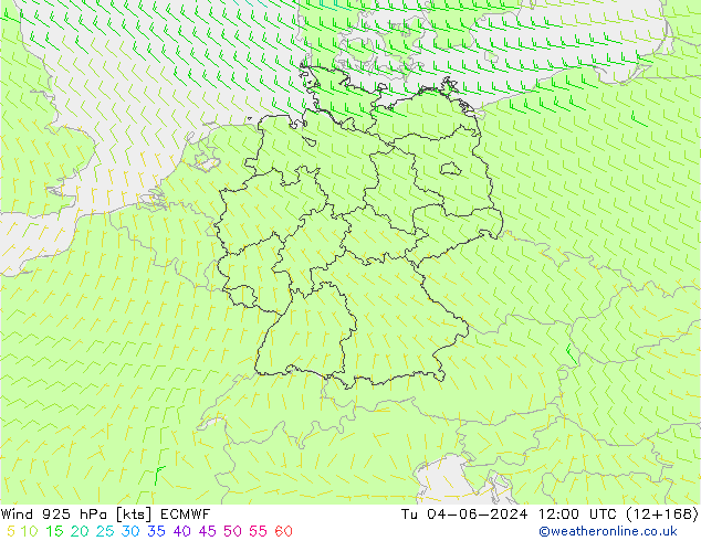 Wind 925 hPa ECMWF Út 04.06.2024 12 UTC