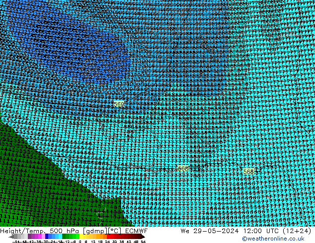 Hoogte/Temp. 500 hPa ECMWF wo 29.05.2024 12 UTC