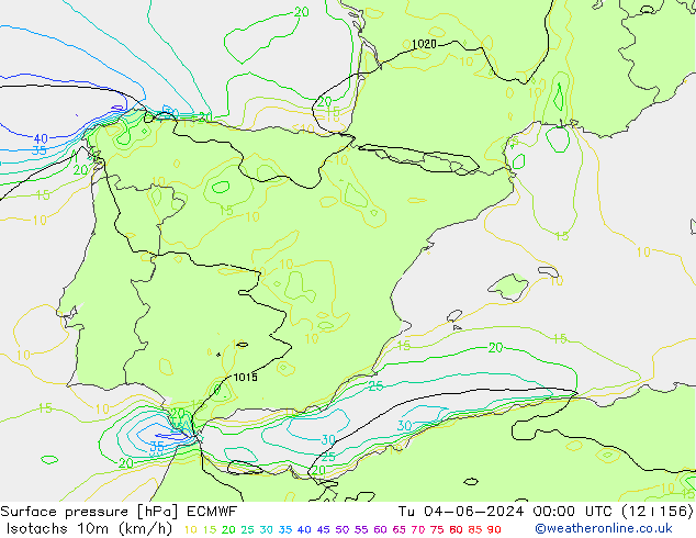 Isotachs (kph) ECMWF mar 04.06.2024 00 UTC