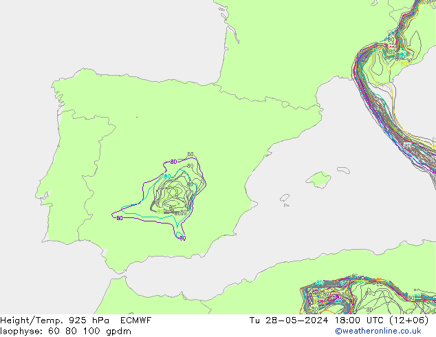Hoogte/Temp. 925 hPa ECMWF di 28.05.2024 18 UTC